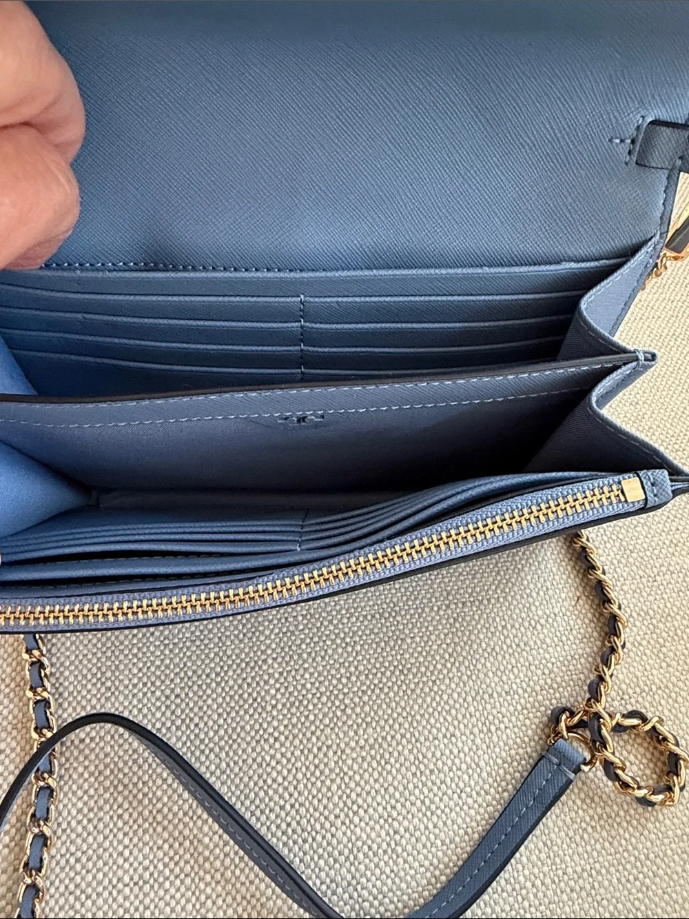 Tory Burch Blue Leather Crossbody with Gold Chain